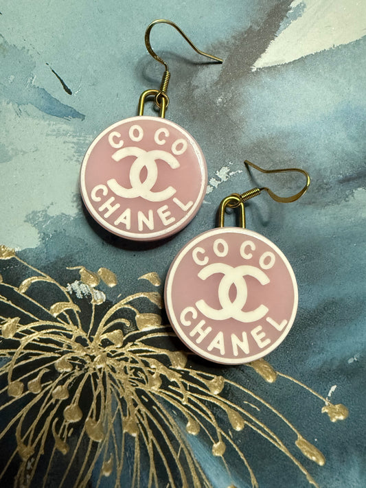 Acrylic Pink & White Dangle Earrings