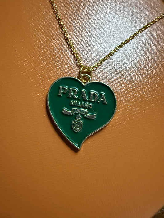Green Heart Gold Tone Necklace