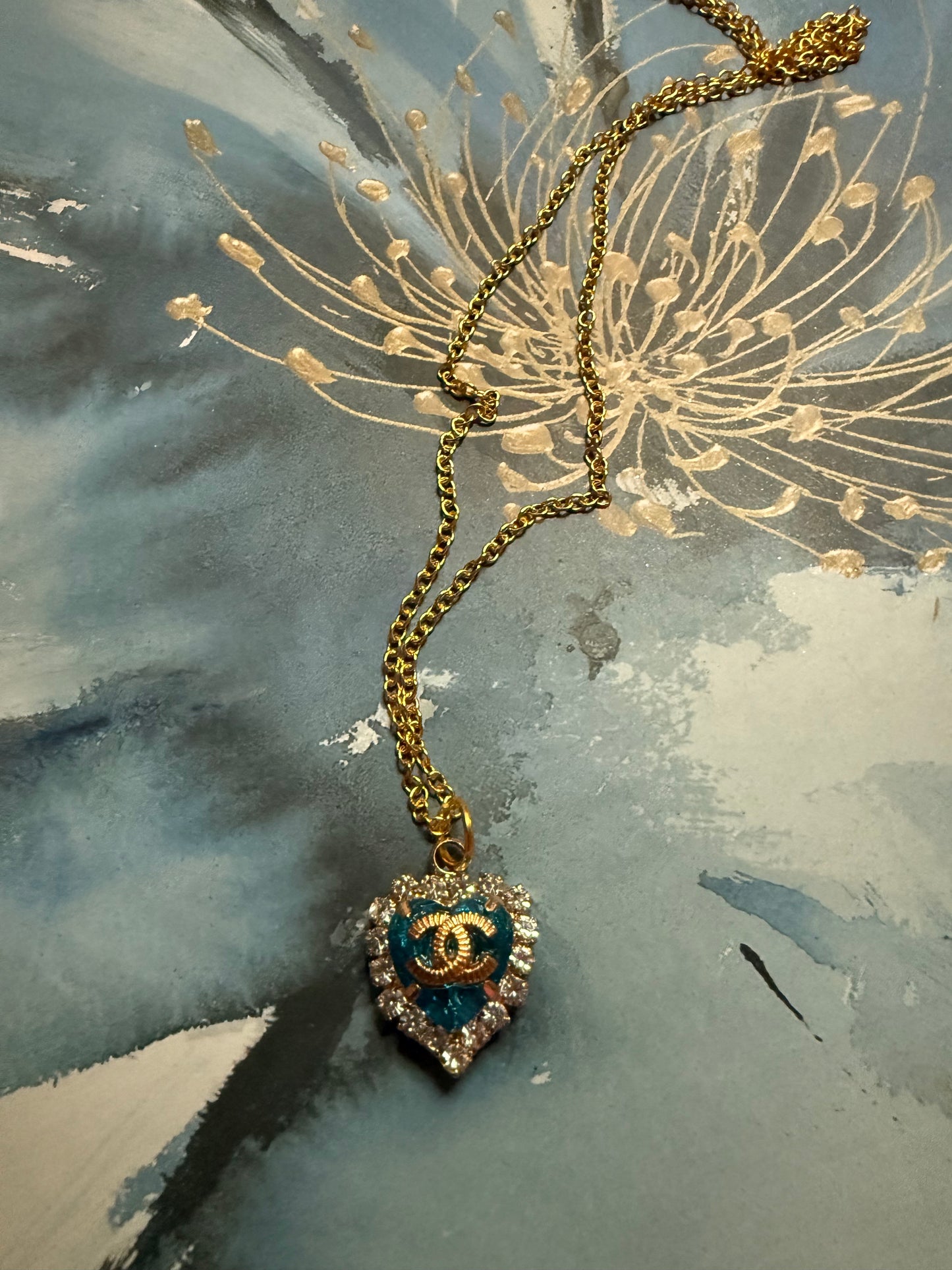 Blue Crystal Heart Necklace