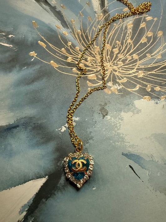 Blue Crystal Heart Necklace