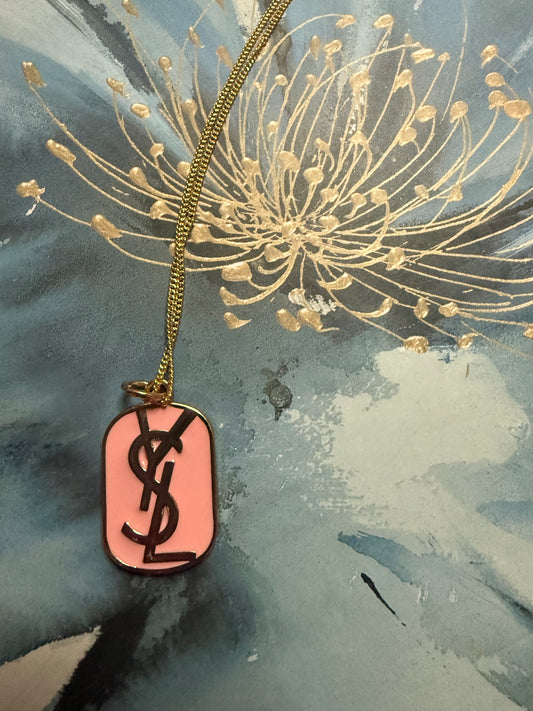 Pink Gold Tone Dog Tag Pendant