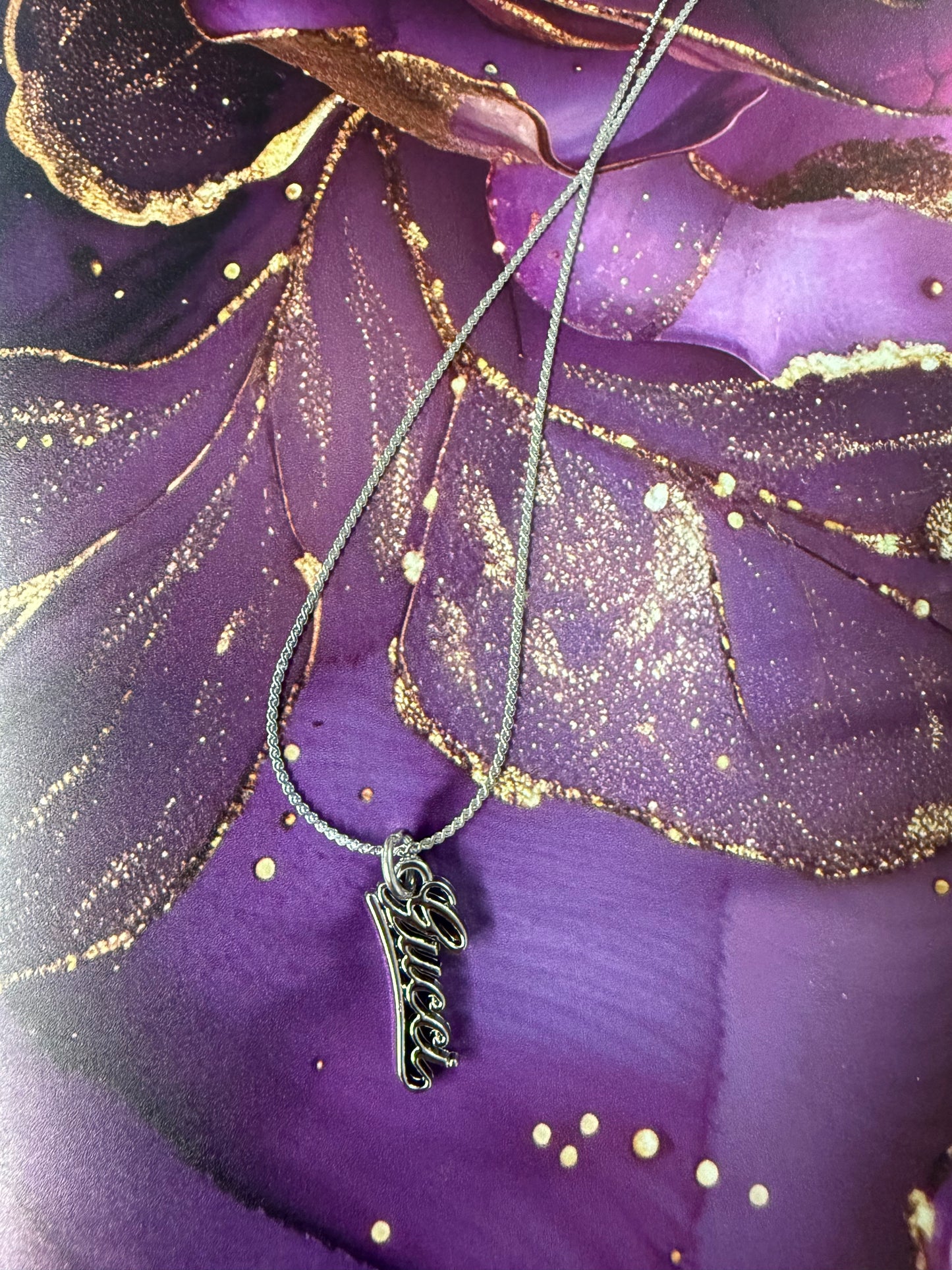 Silvertone Script Name Necklace