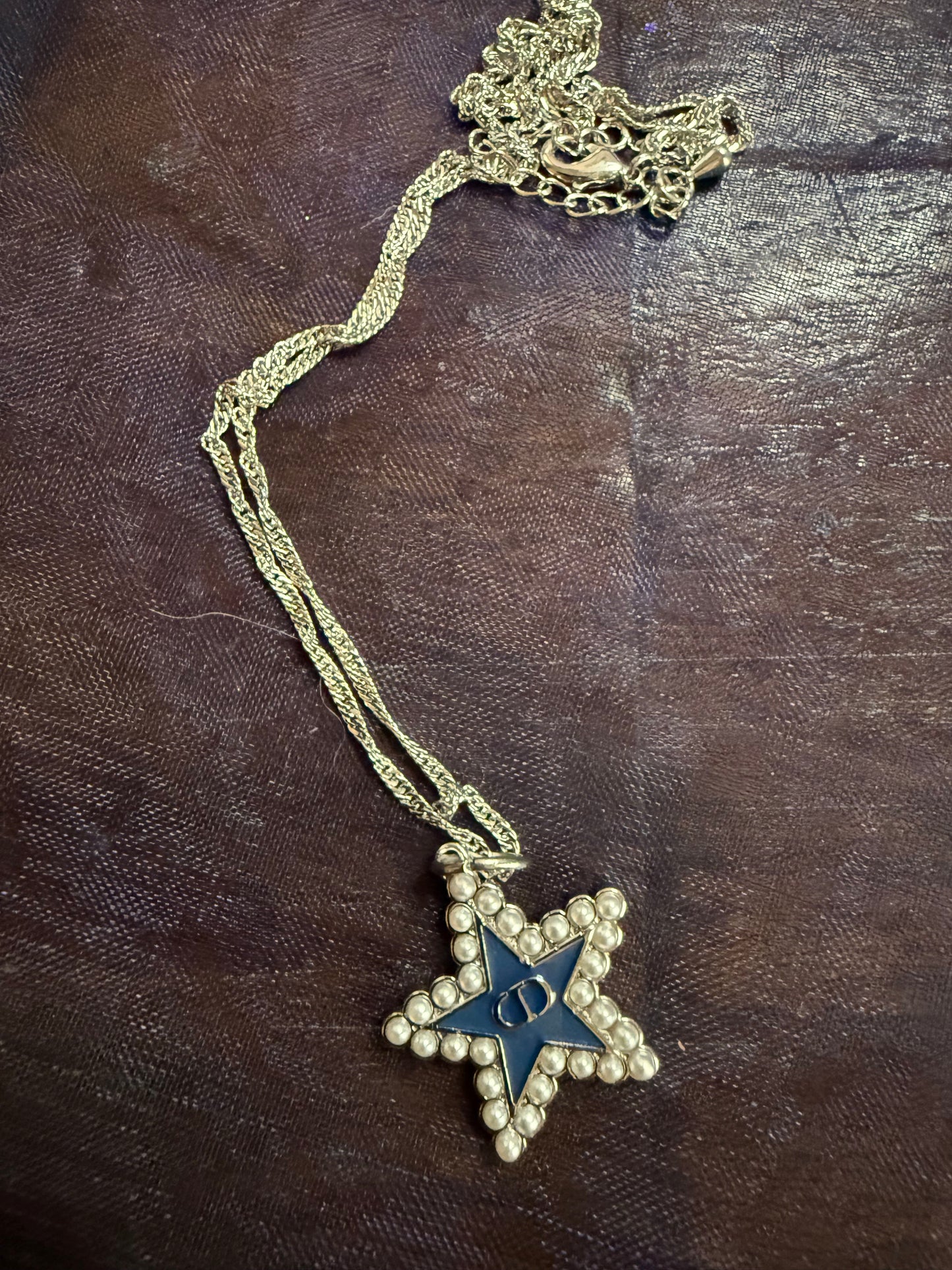 Denim Star & Pearl Necklace