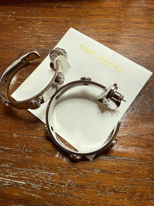 TB Silver Monogram Hoops