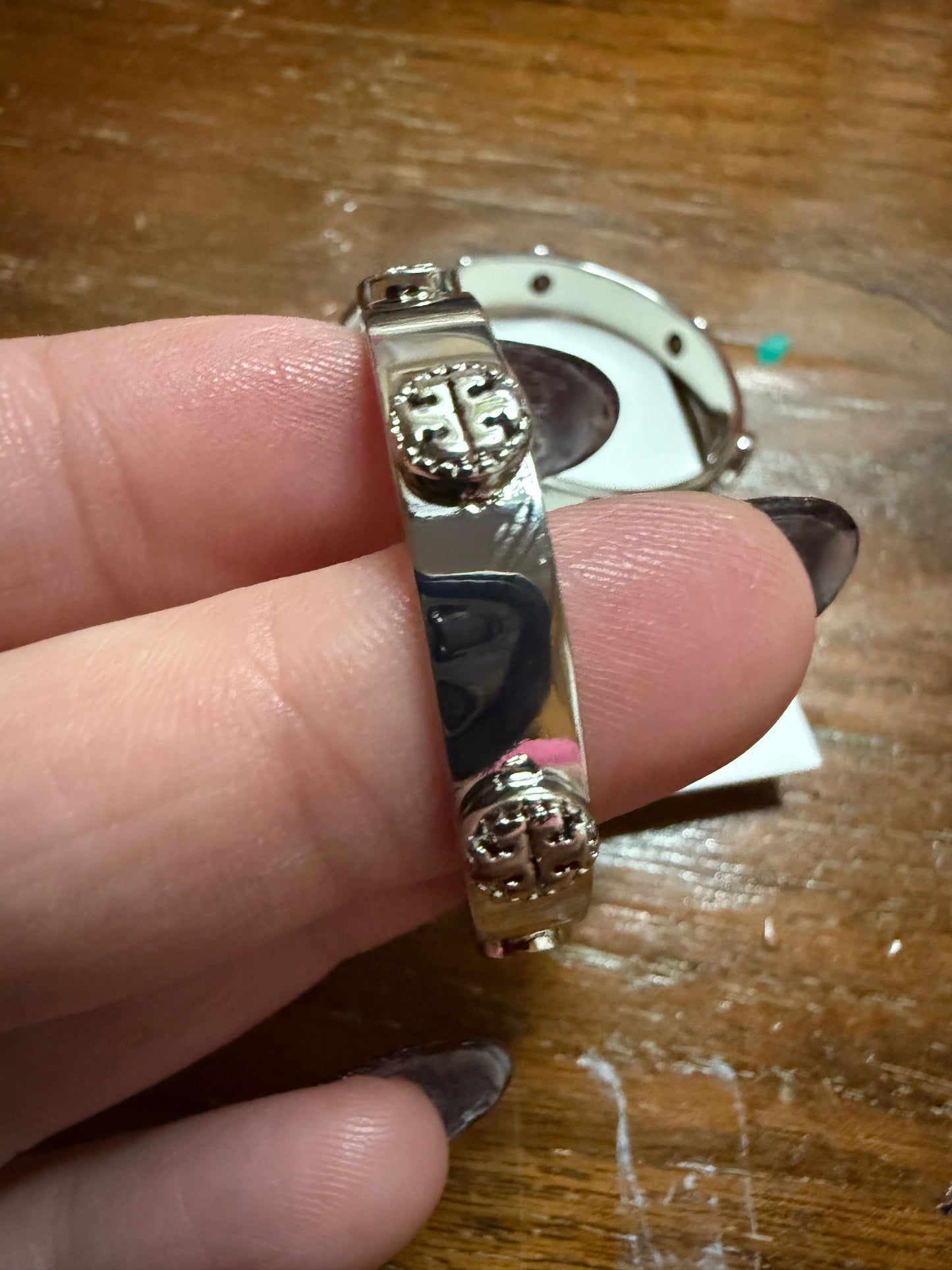 TB Silver Monogram Hoops