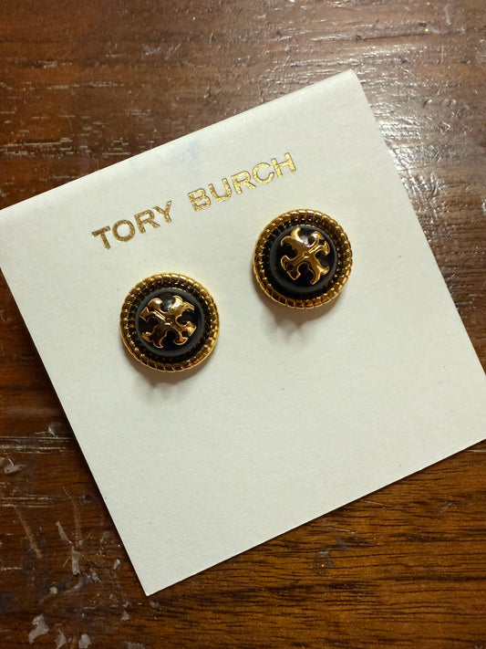 TB Round Black Stud Earrings