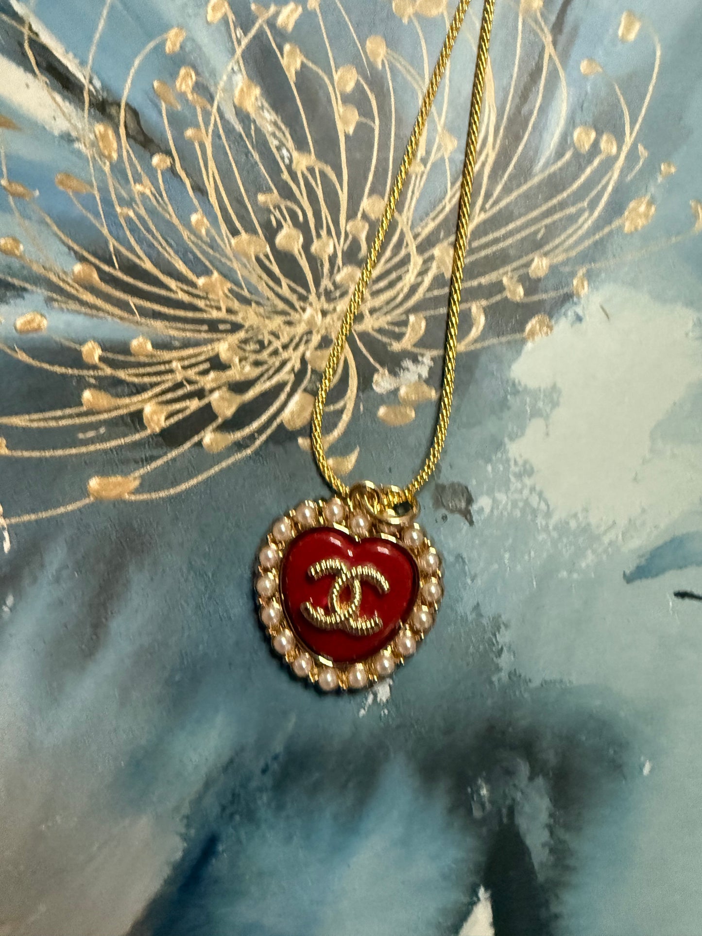 Stunning Chic Red C Heart with Pearls