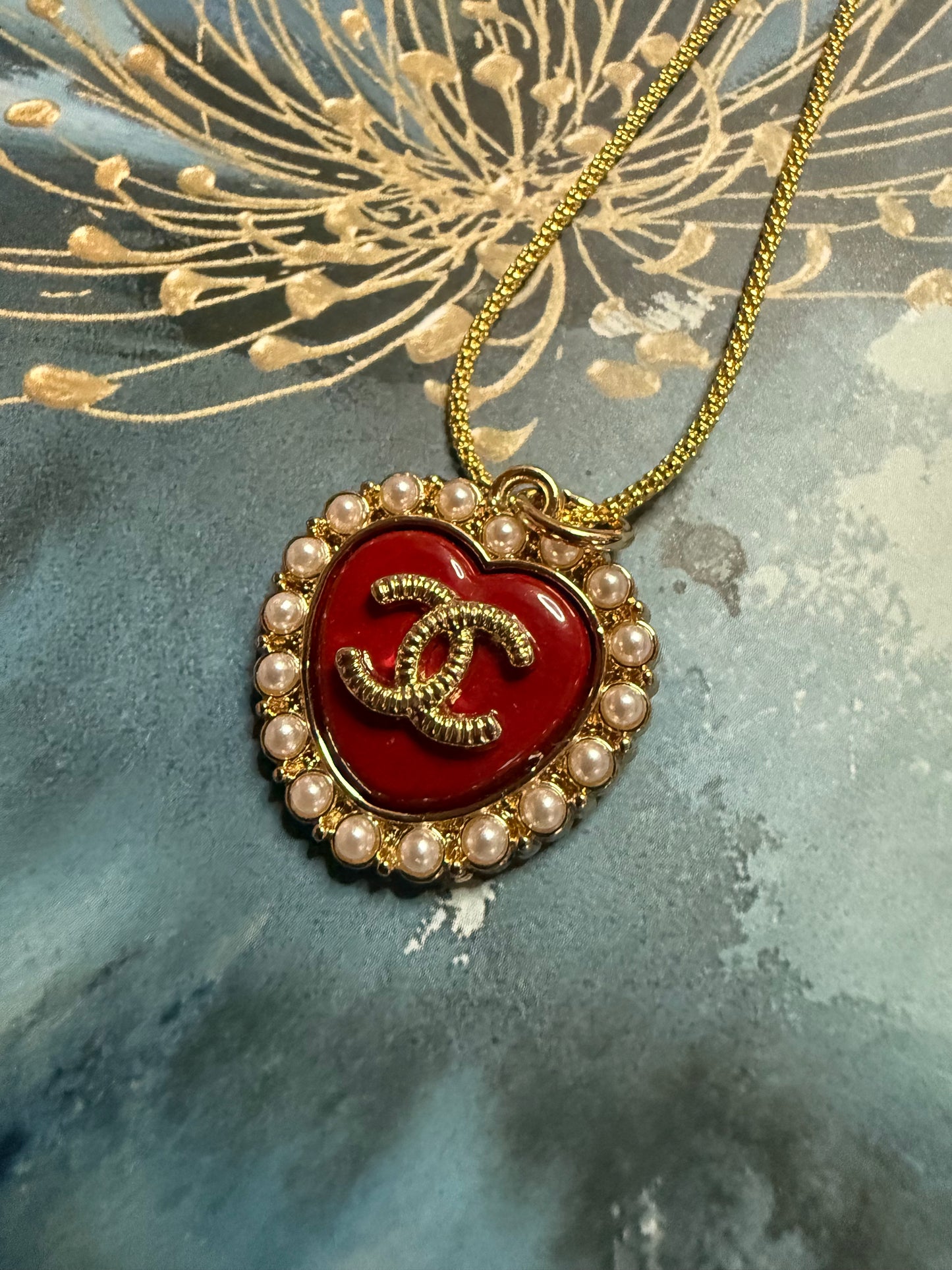 Stunning Chic Red C Heart with Pearls