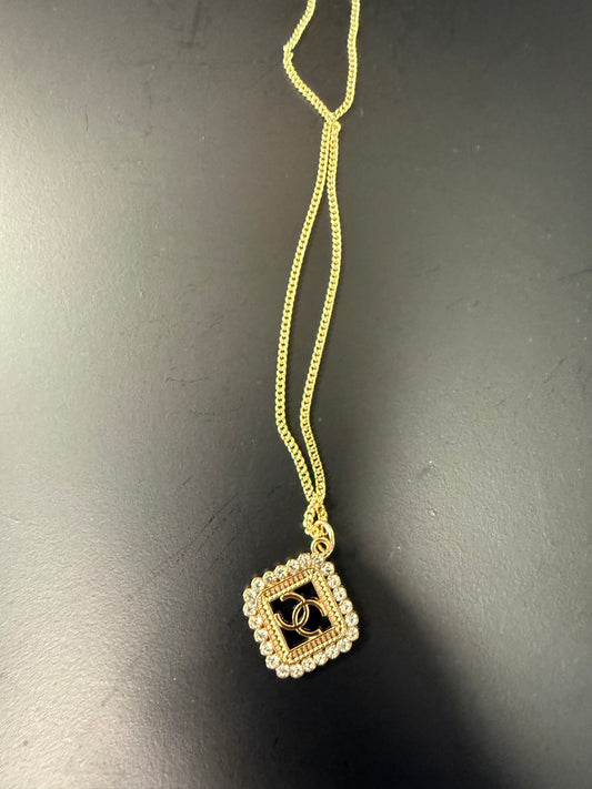 Offset Square Crystal C Pendant