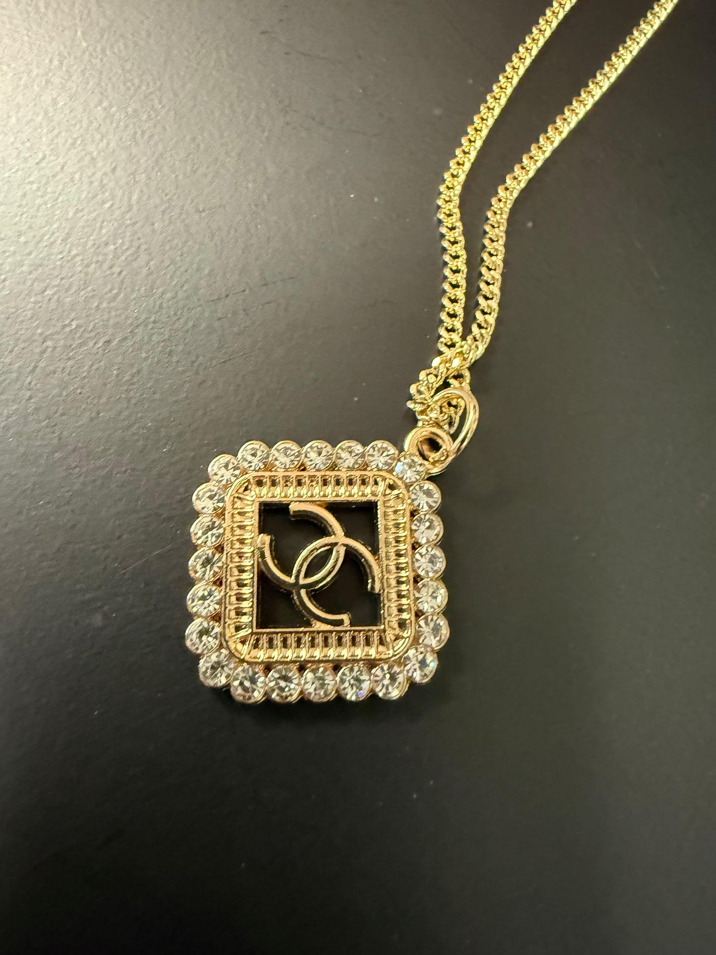 Offset Square Crystal C Pendant