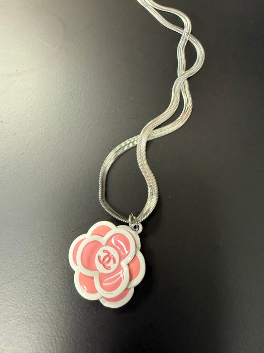White Pink Floral Necklace