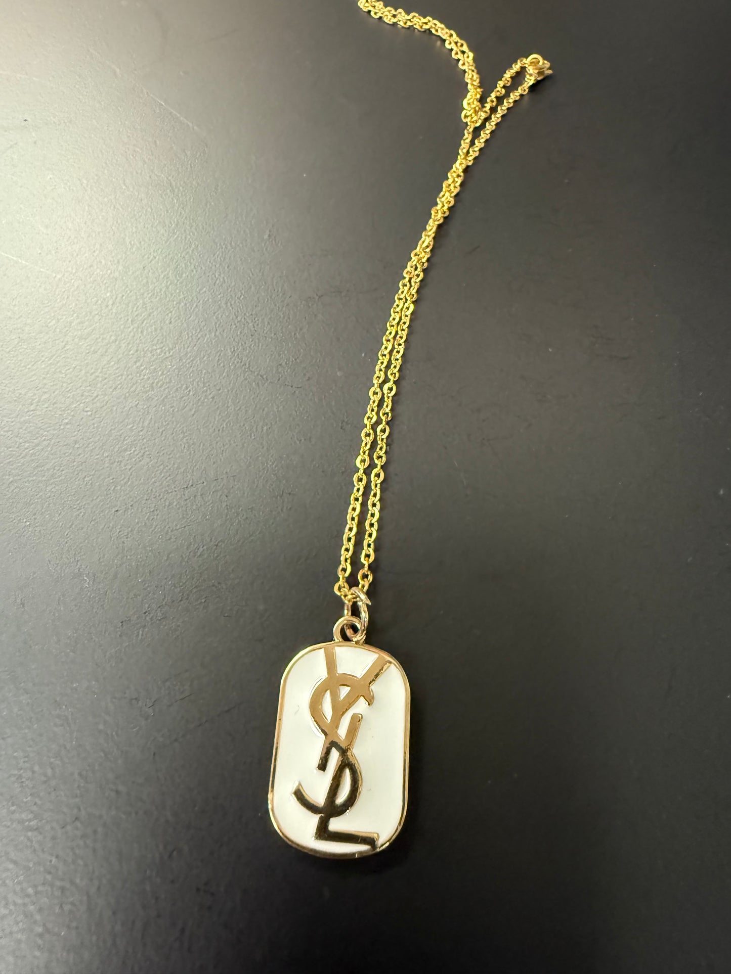 Y White Dog Tag Pendant