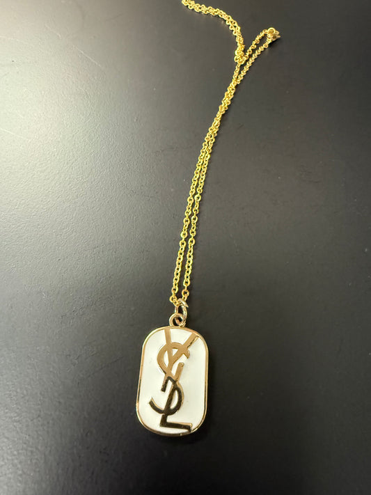 Y White Dog Tag Pendant