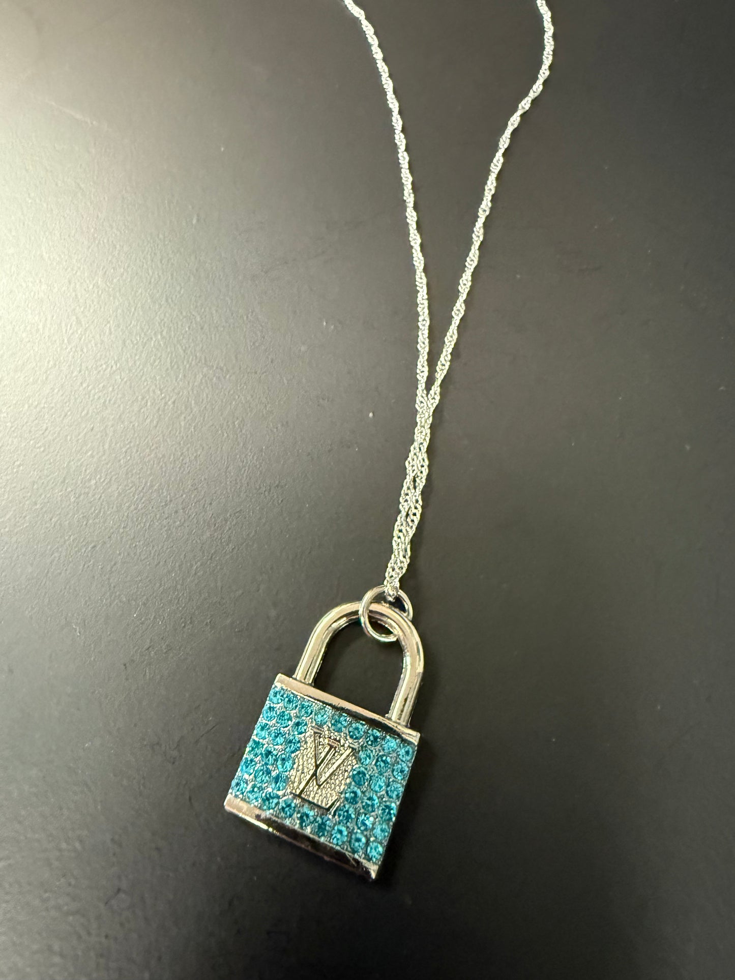 Blue Crystal Padlock Necklace