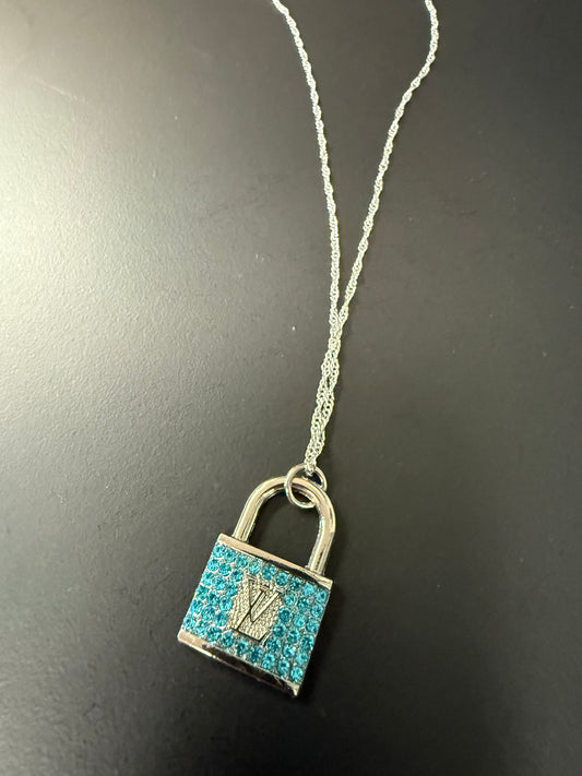 Blue Crystal Padlock Necklace
