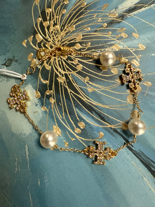 TB Pearl Crystal Chain Bracelet