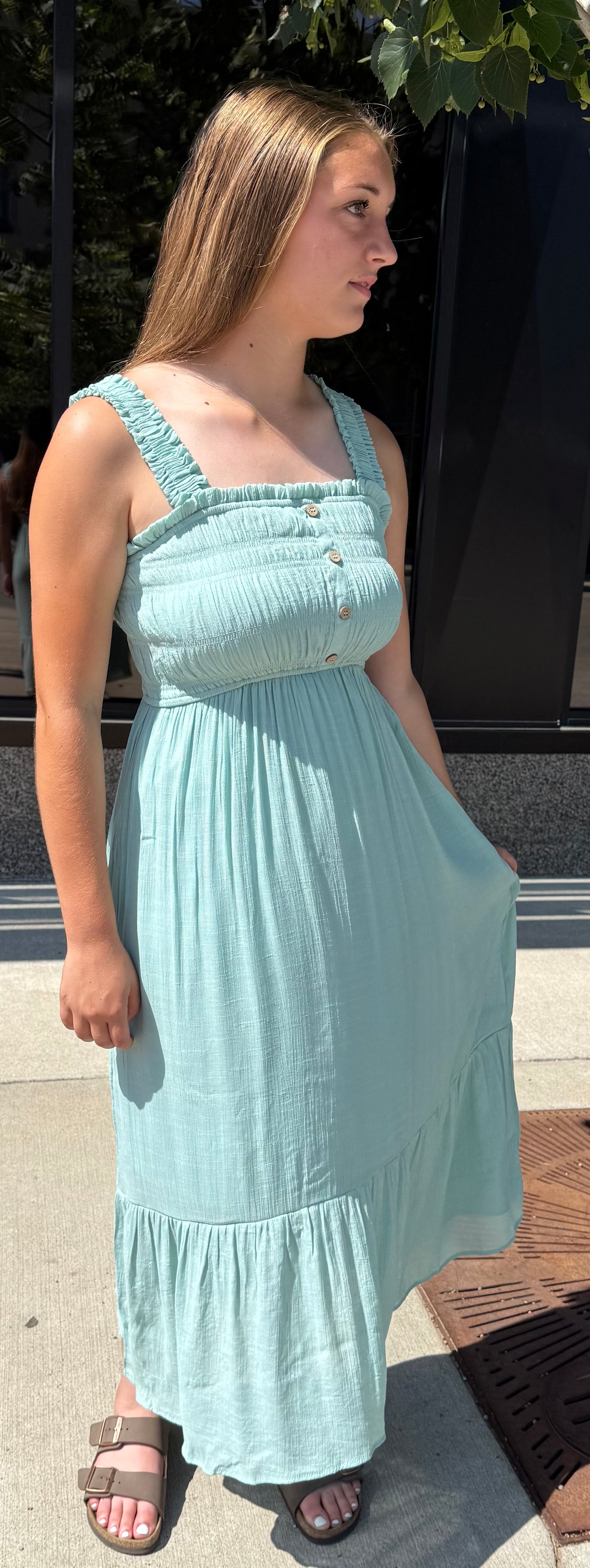 Summers End Midi Dress Button Details