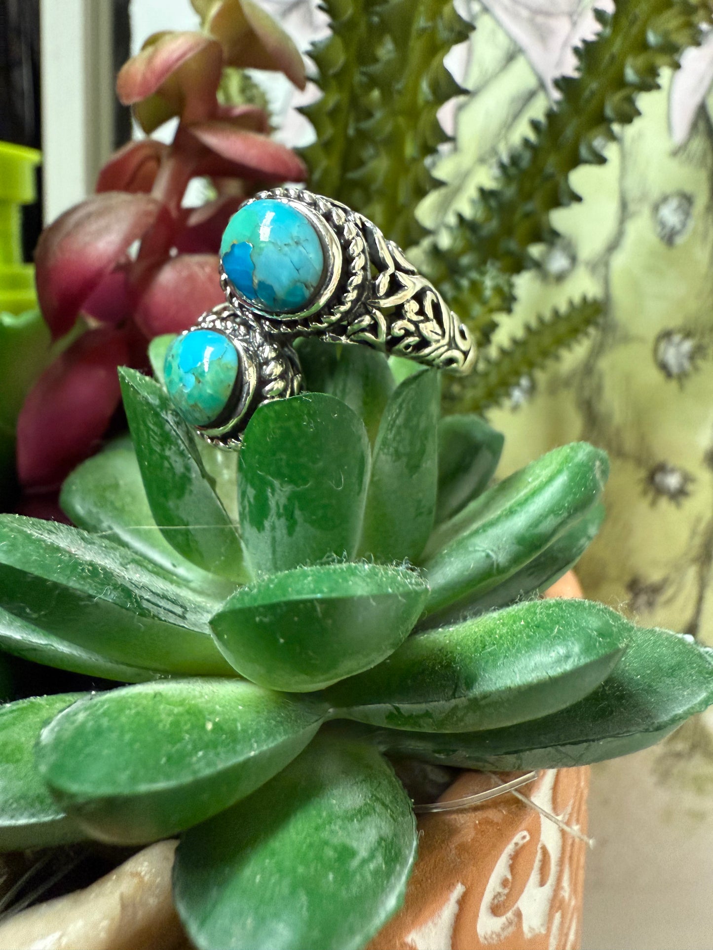2 Stone Turquoise Boho Adjustable Wrap Ring