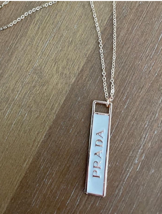 White Rectangle Pendant Necklace – Gold Tone Chain