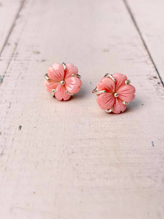 Pink Conch Floral Summer Boho Fun Stud Earrings