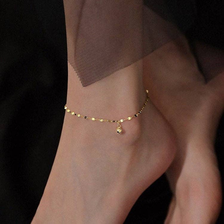 Dainty Ball Ankle Bracelet Anklet in 925 Sterling Silver