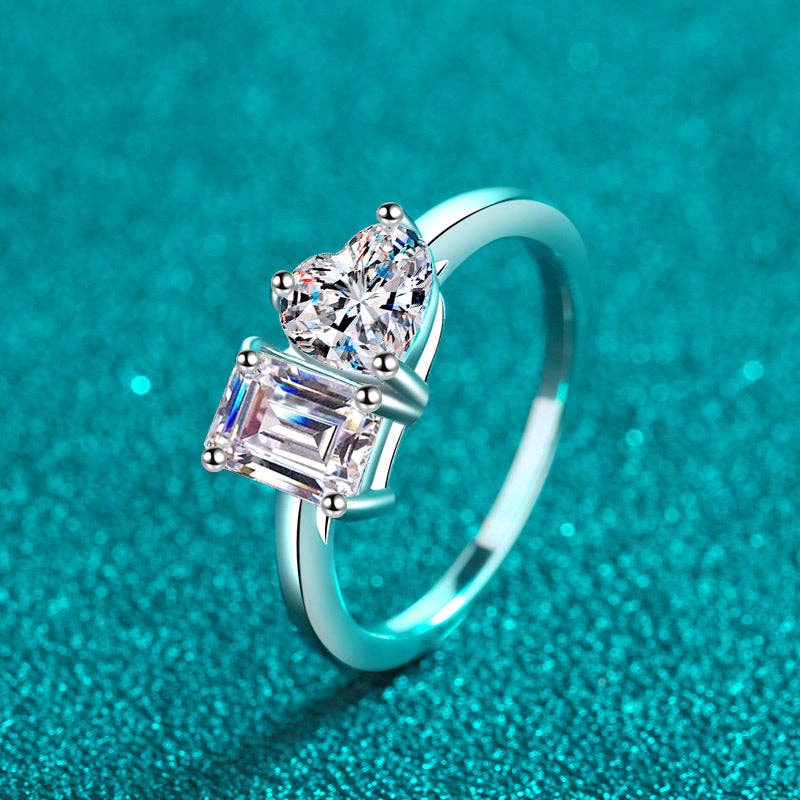 Toi et Moi Moissanite Engagement Ring in Sterling Silver