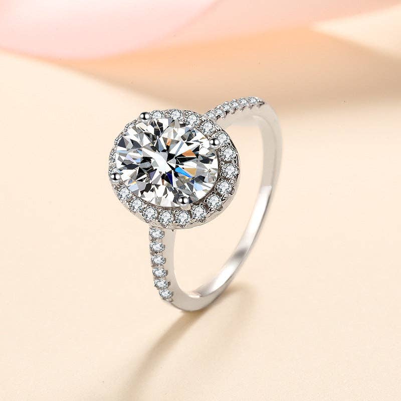 Oval Moissanite Halo Ring in 925 Sterling Silver