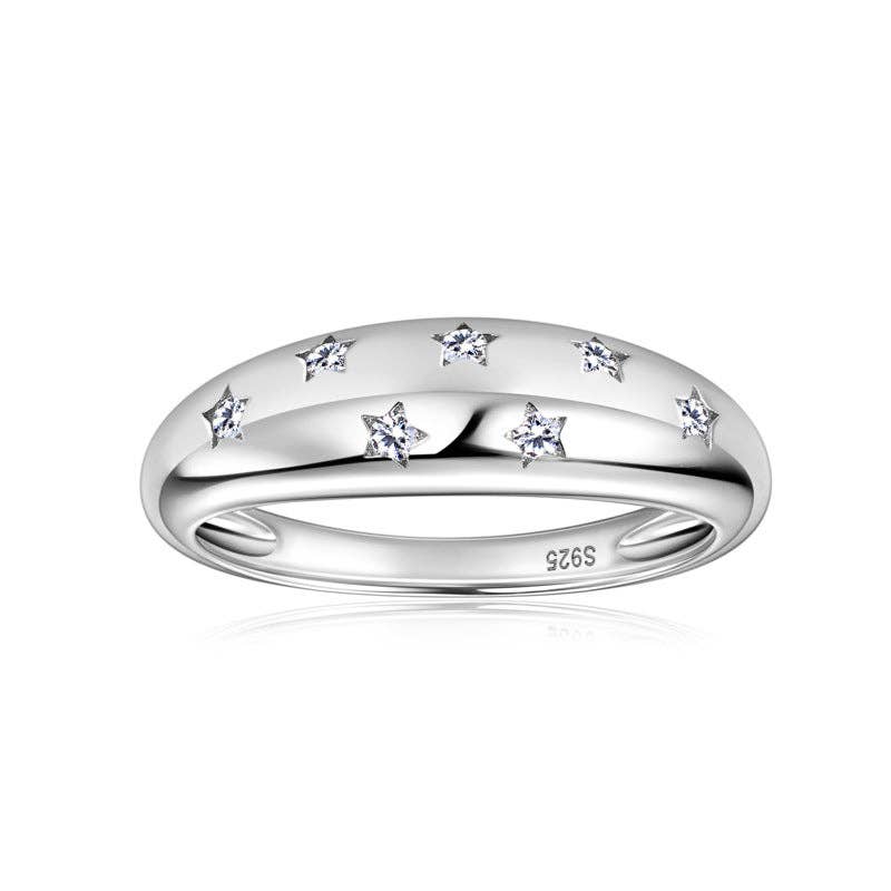 Moissanite Star Band Ring in 925 Sterling Silver