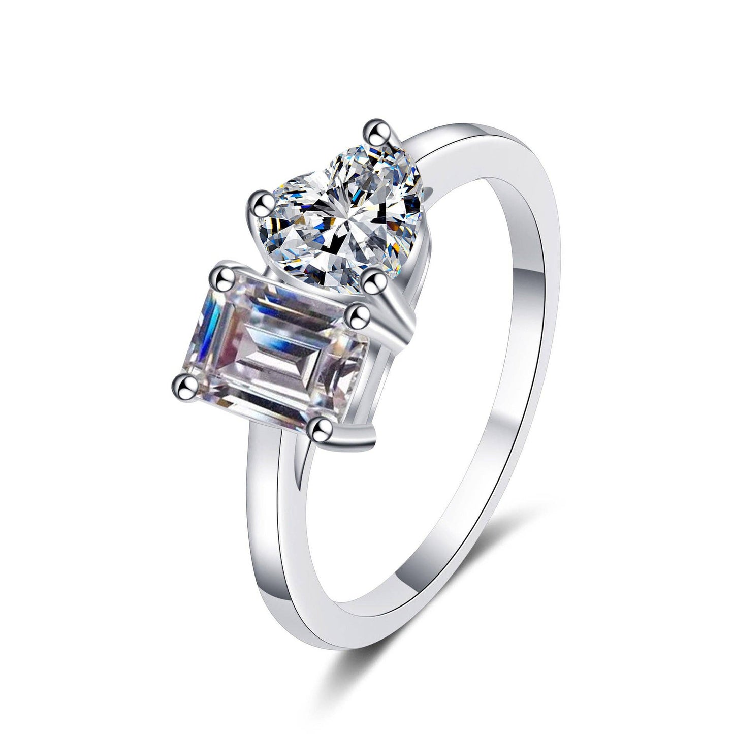 Toi et Moi Moissanite Engagement Ring in Sterling Silver