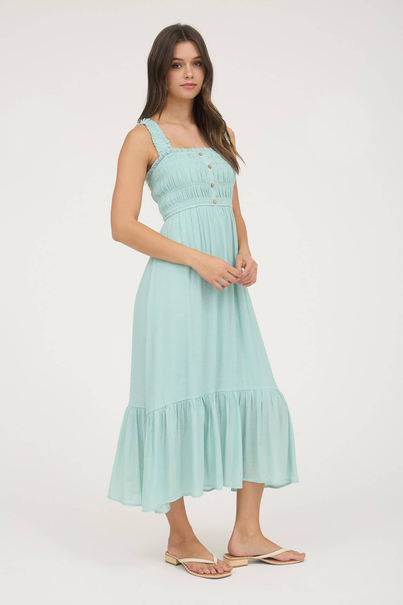 Summers End Midi Dress Button Details