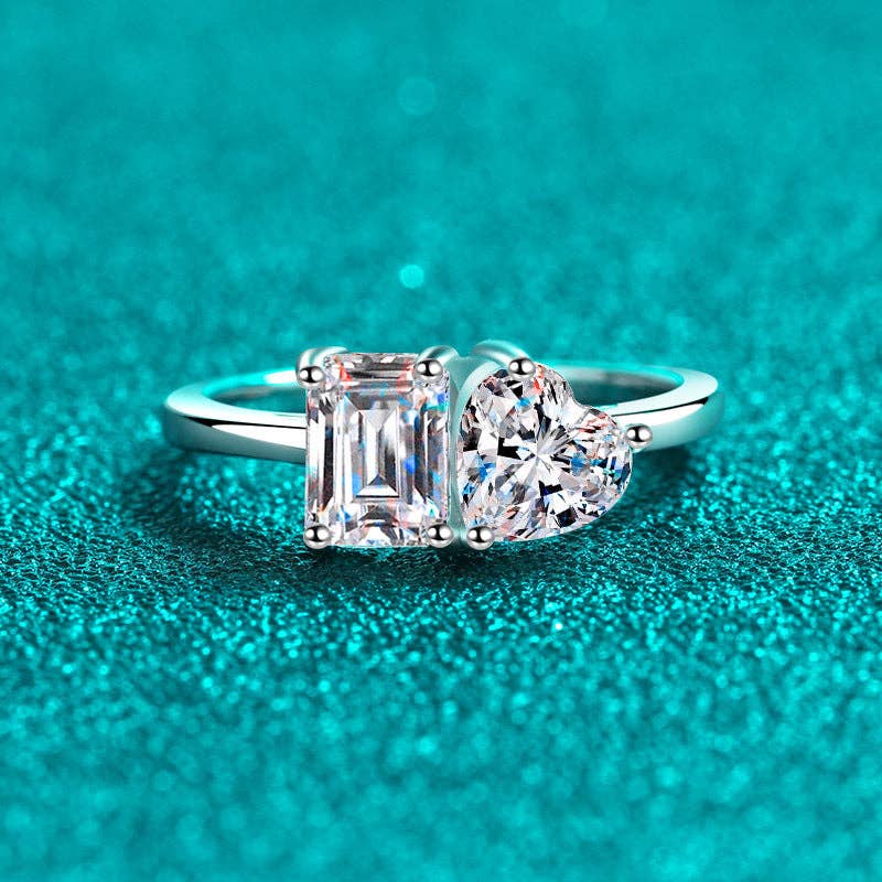 Toi et Moi Moissanite Engagement Ring in Sterling Silver