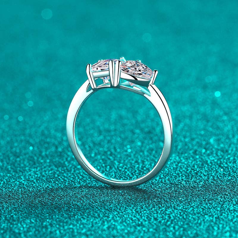 Toi et Moi Moissanite Engagement Ring in Sterling Silver