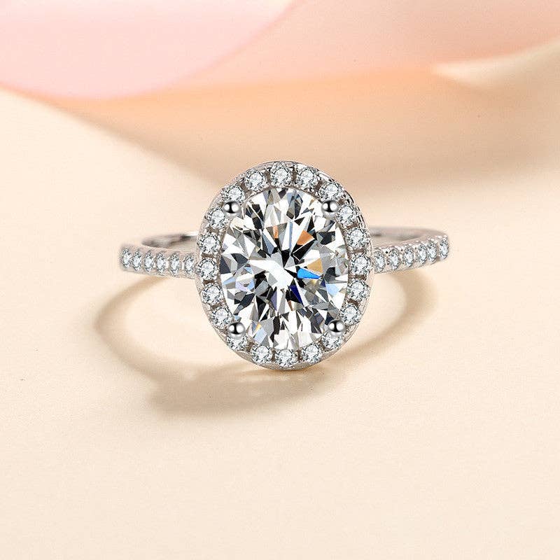 Oval Moissanite Halo Ring in 925 Sterling Silver