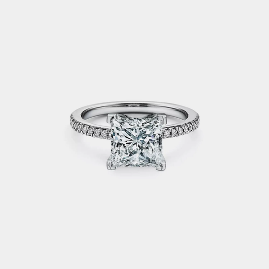 Princess Cut Moissanite Pave Ring in 925 Sterling Silver