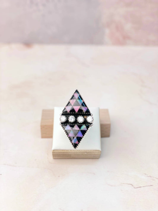 Purple Aurora Opal Crystal Double Triad Ring