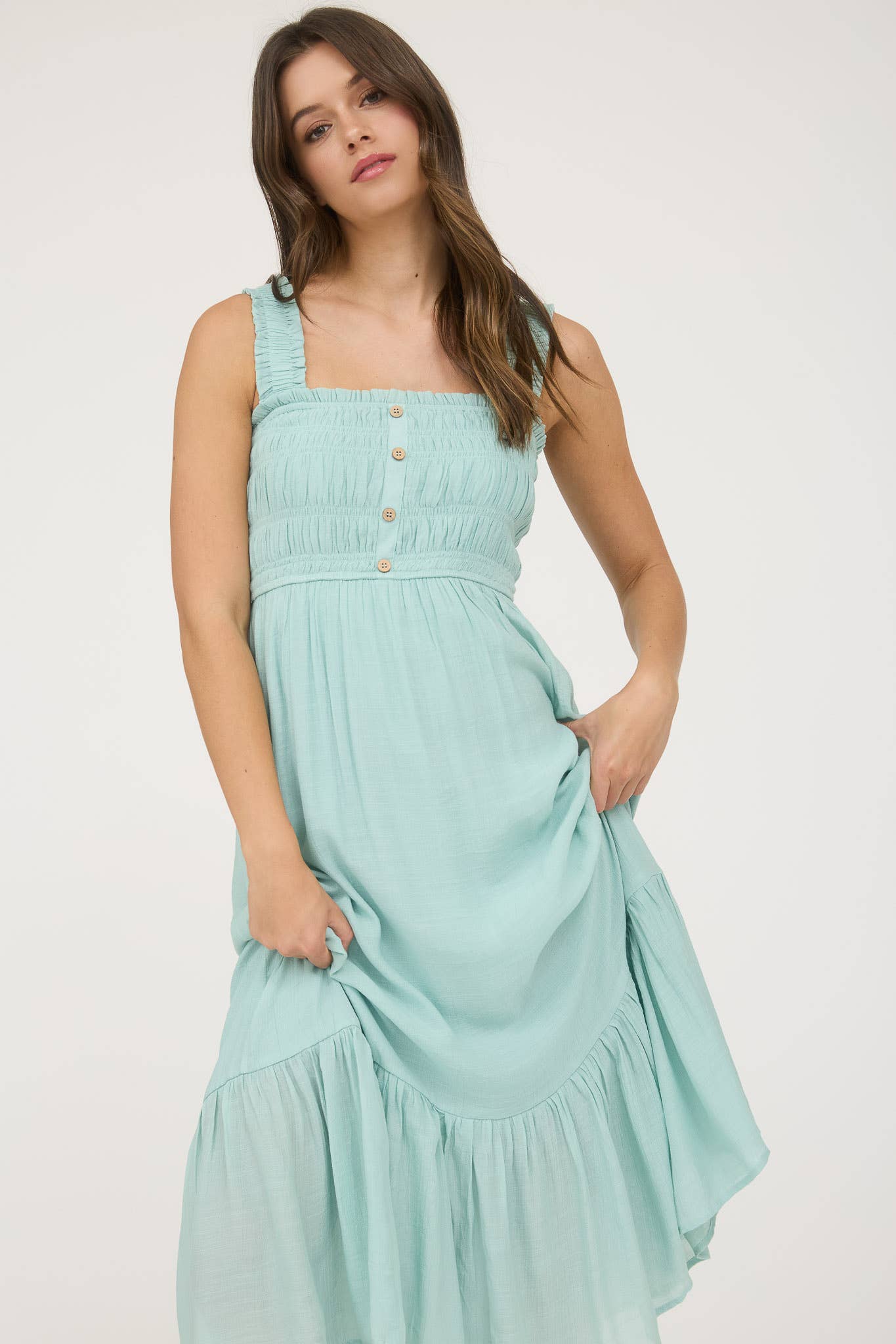 Summers End Midi Dress Button Details